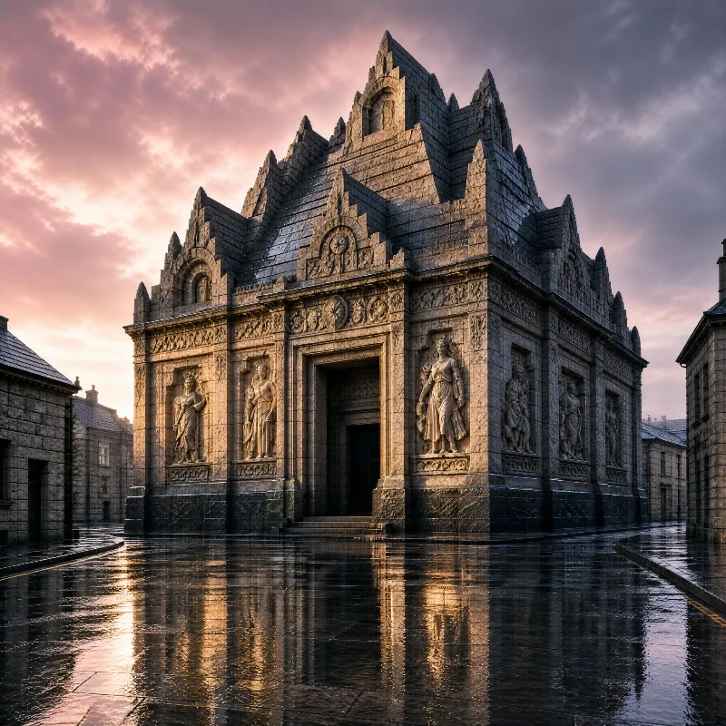 Gothic Stone Chapel at Sunset