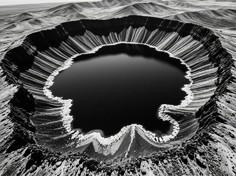A rugged mountain peak rises sharply above a calm lake that mirrors the grey clouds overhead.