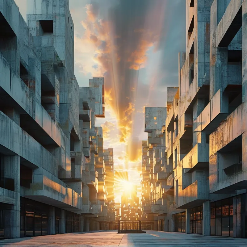 Brutalist City God Rays