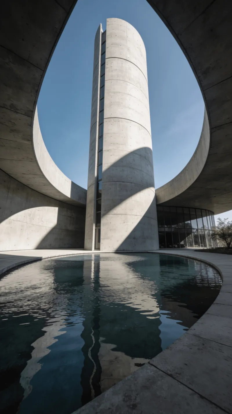 Tower with Curved Concrete — Reflecting Pool