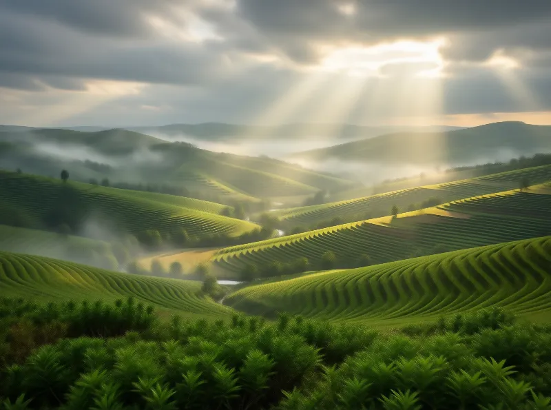 Sunbeams Over Green Hills