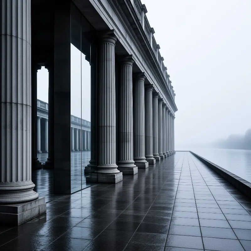 Classical Colonnade by Water