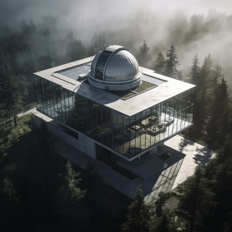 Observatory with Glass Curtain Wall — Misty Forest