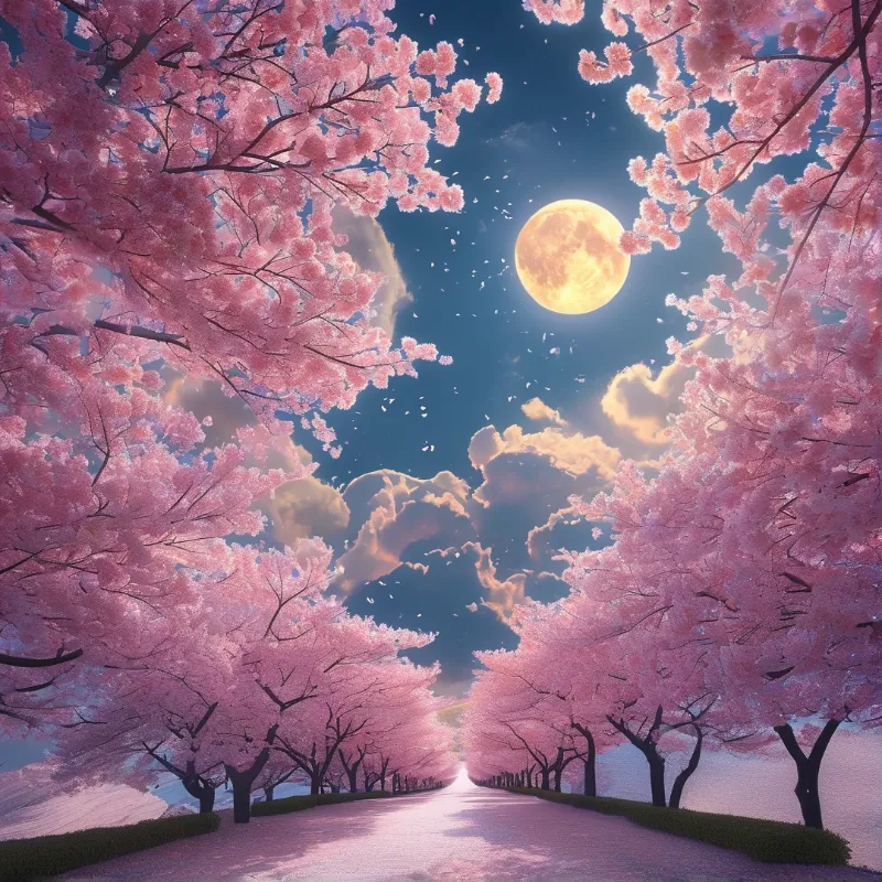 Cherry Blossom Moonlit Path