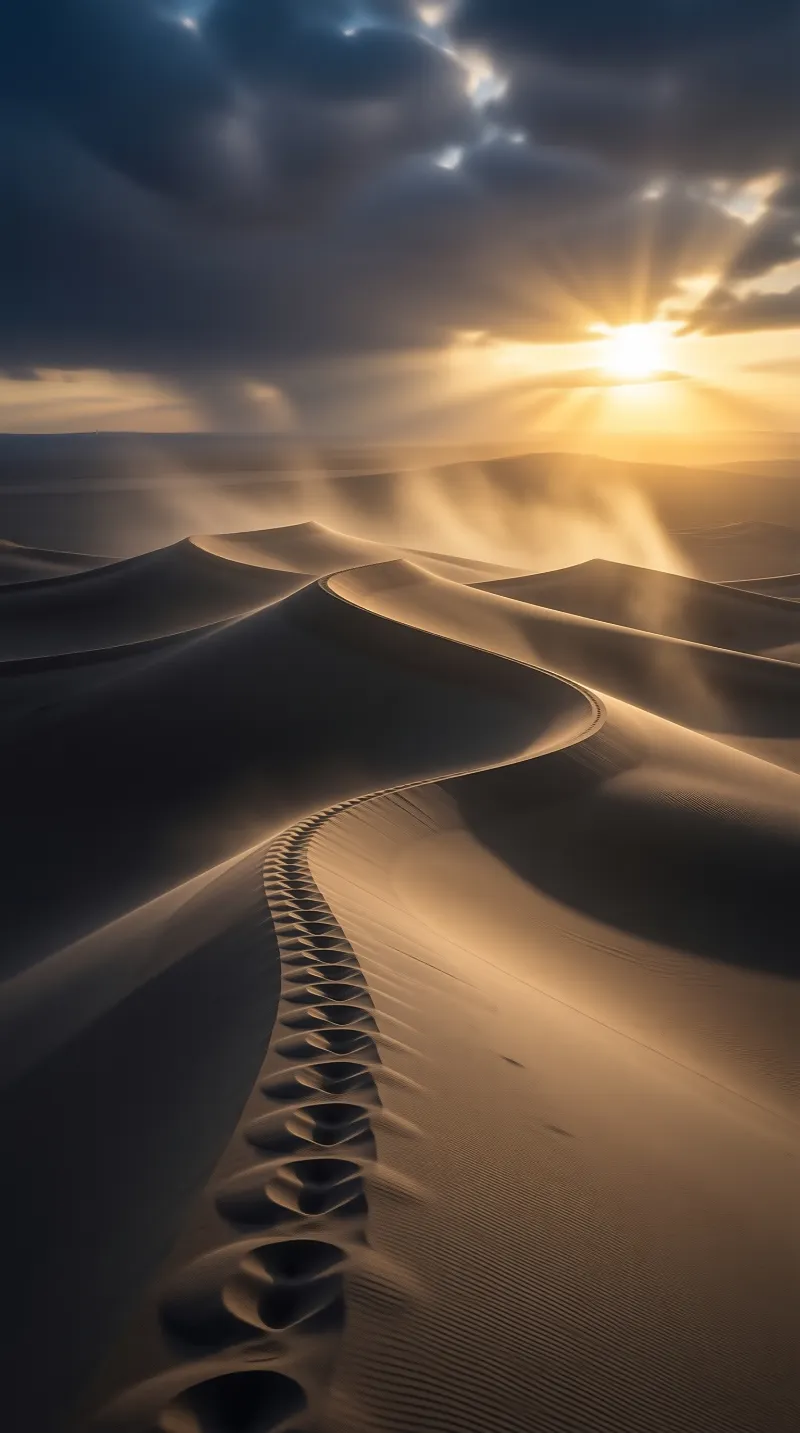 Desert Footprints at Sunset