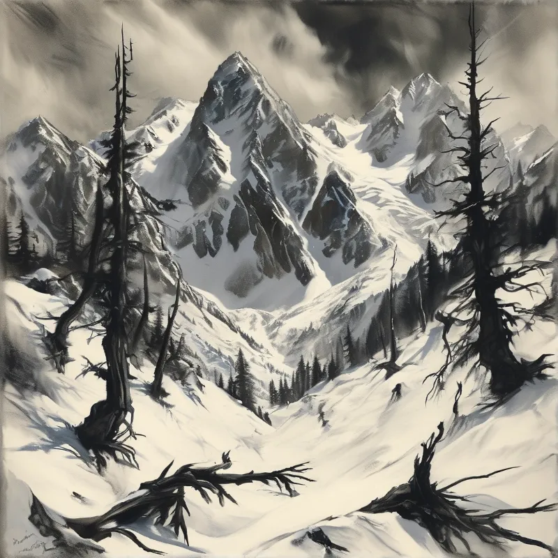 Snowy Mountains and Dead Trees