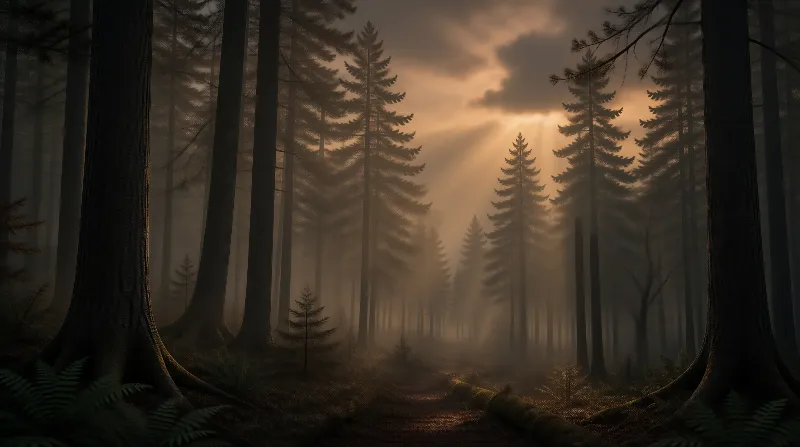 Misty Conifer Forest Path