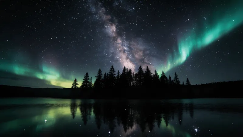 Starlit Lake with Aurora Reflection