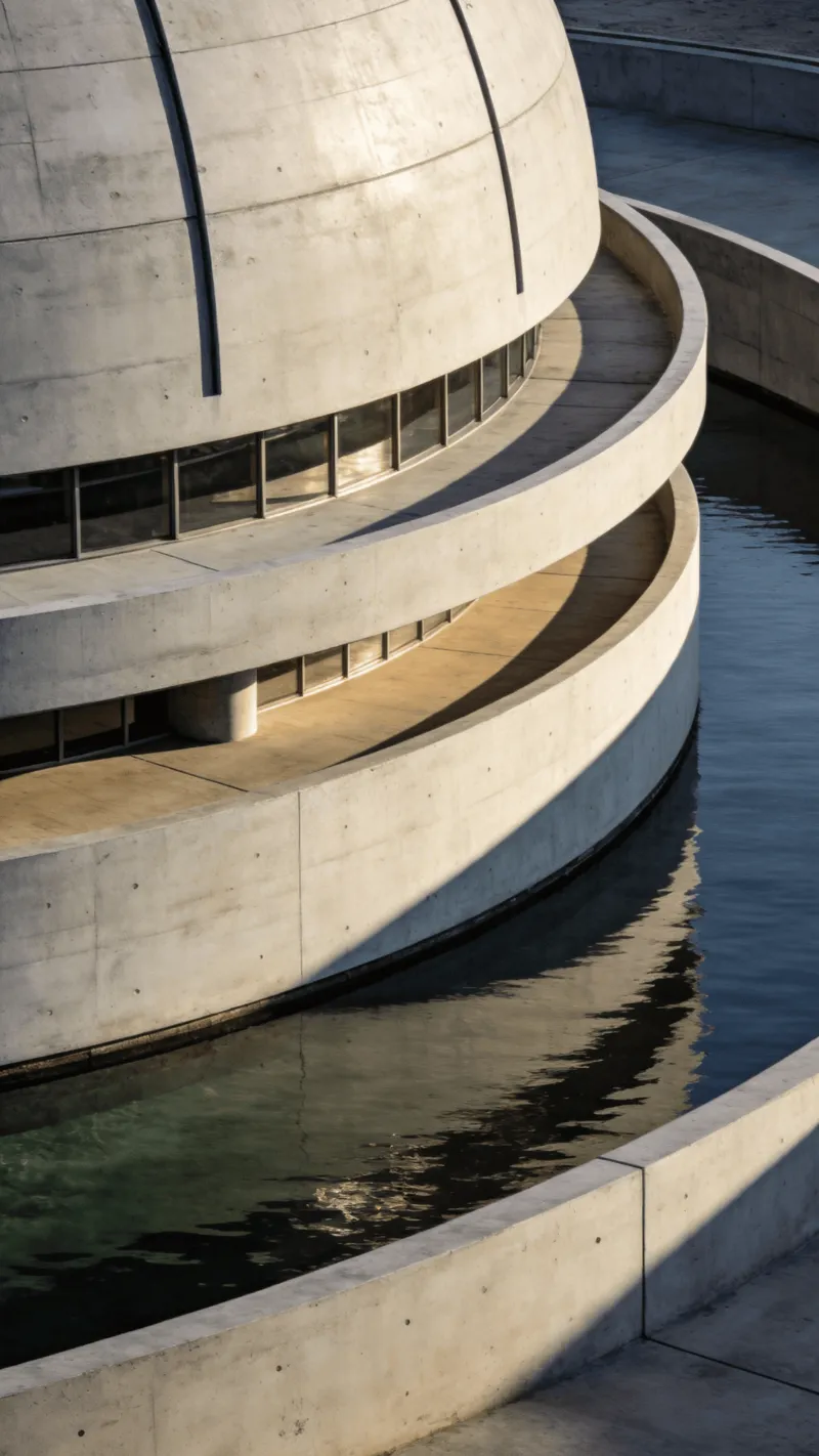 Observatory with Curved Concrete — Reflecting Pool