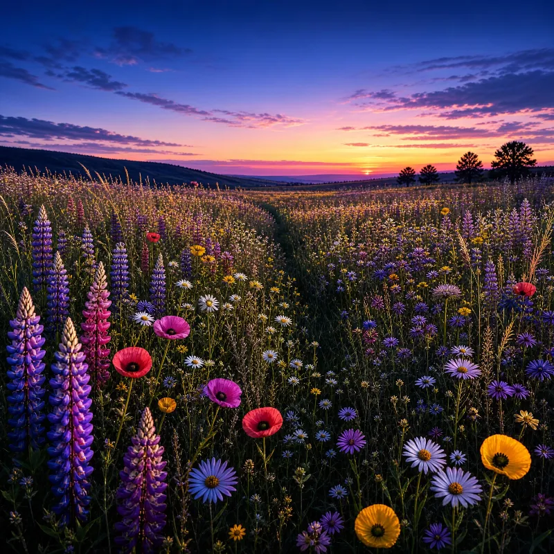 Wildflower Field at Sunset
