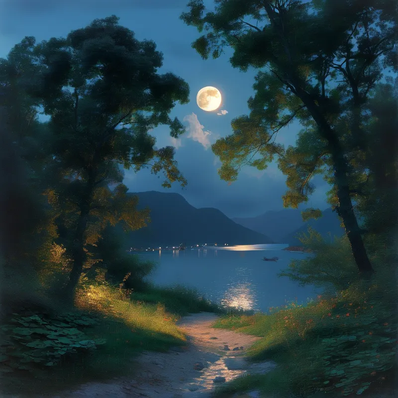 Moonlit Path to the Lake