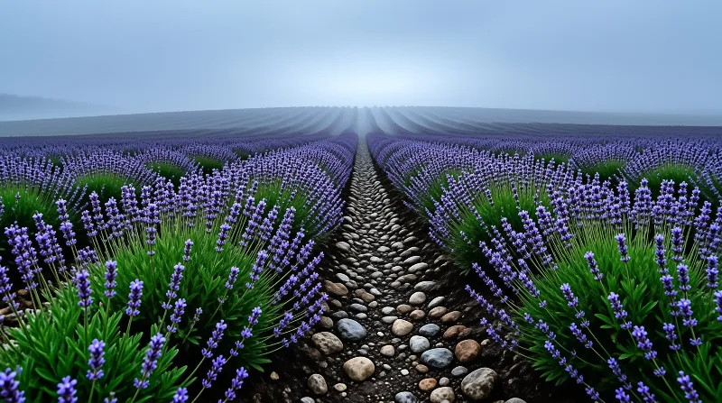 Lavender Field with Stone Path