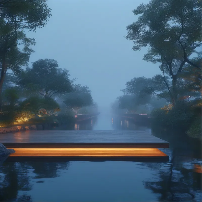 Misty Lakeside Path