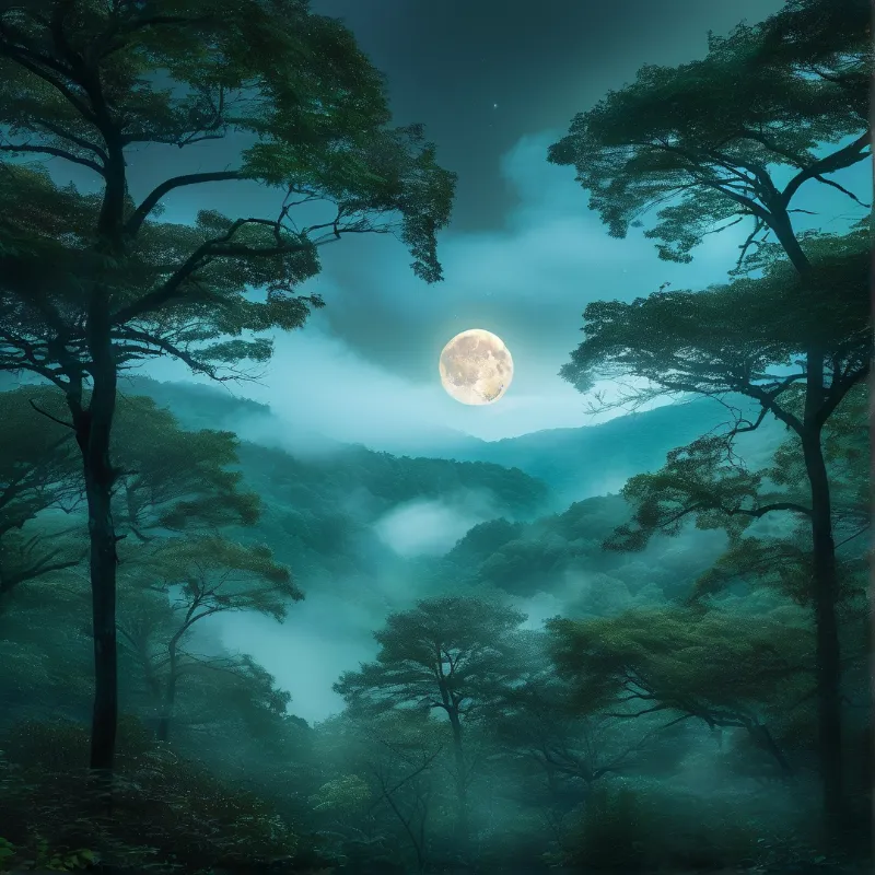 Moonlit Misty Forest