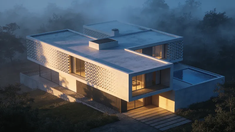 Villa with Parametric Facade — Foggy Morning