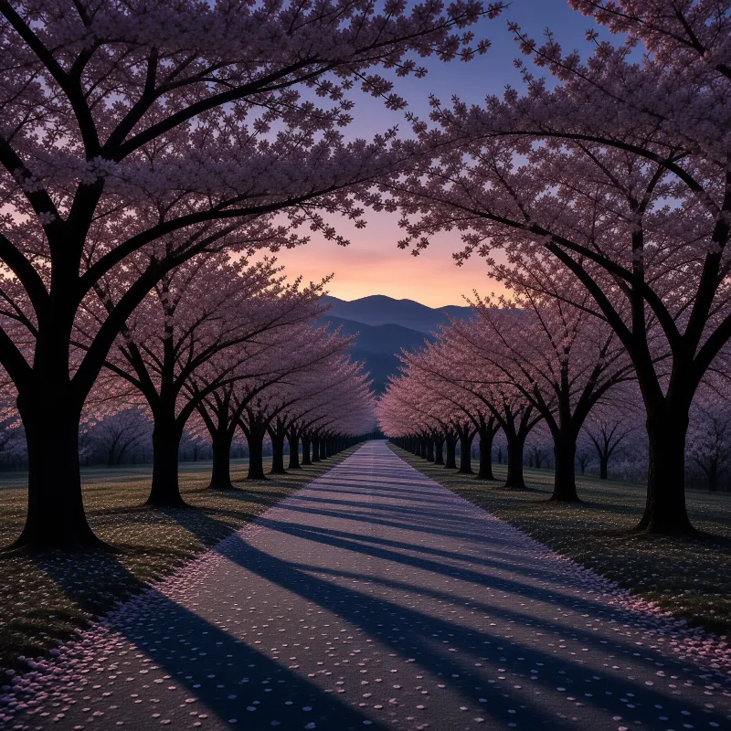 Cherry Blossom Avenue at Dusk