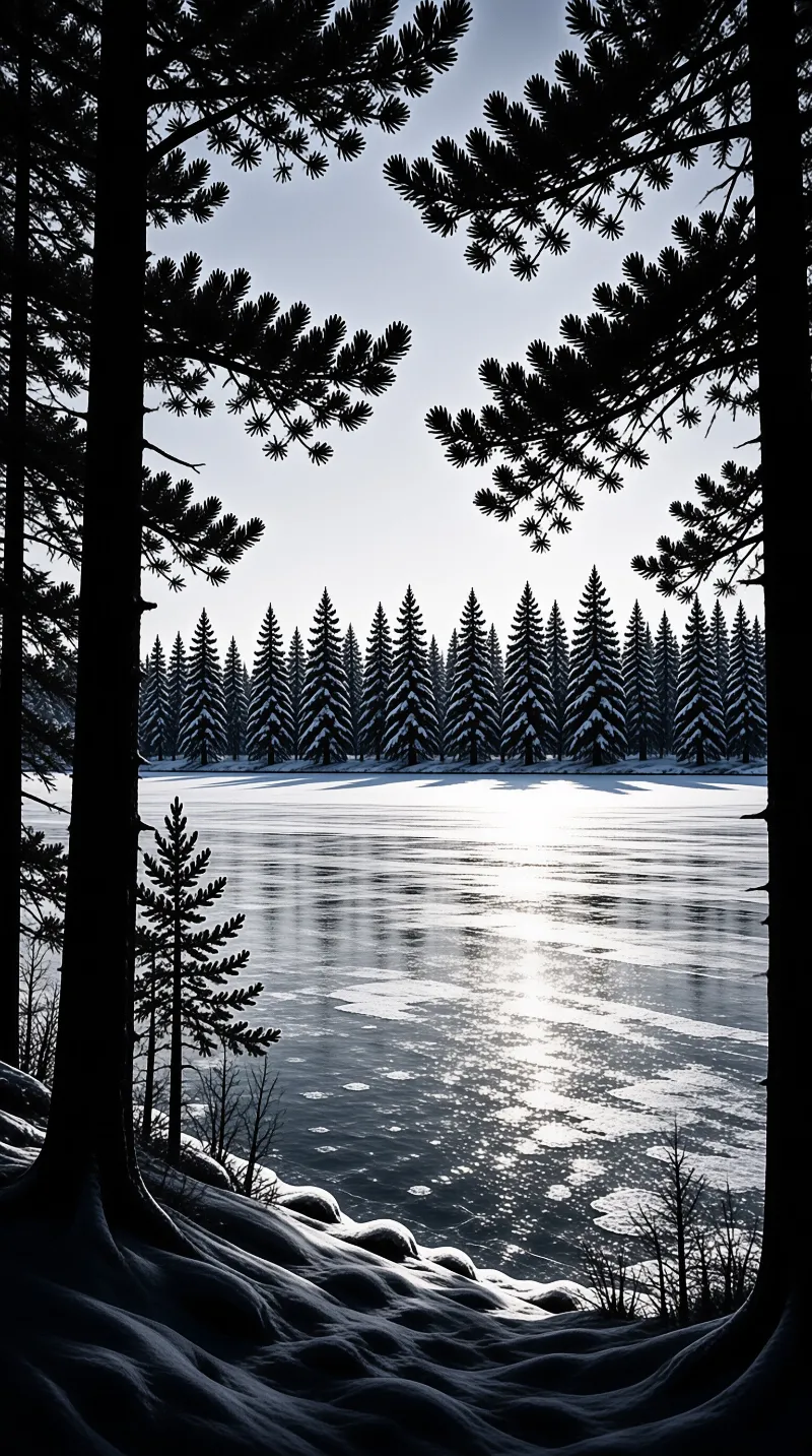 Frozen Lake Winter View