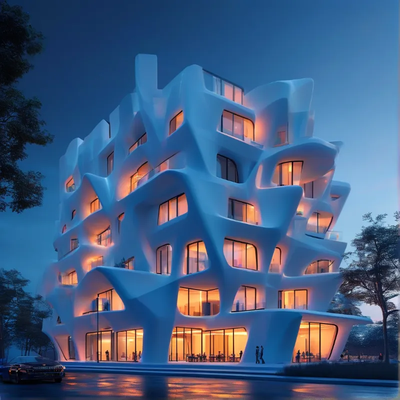 Sculptural Building at Night