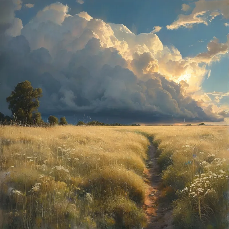 Sunlit Path to Storm Clouds