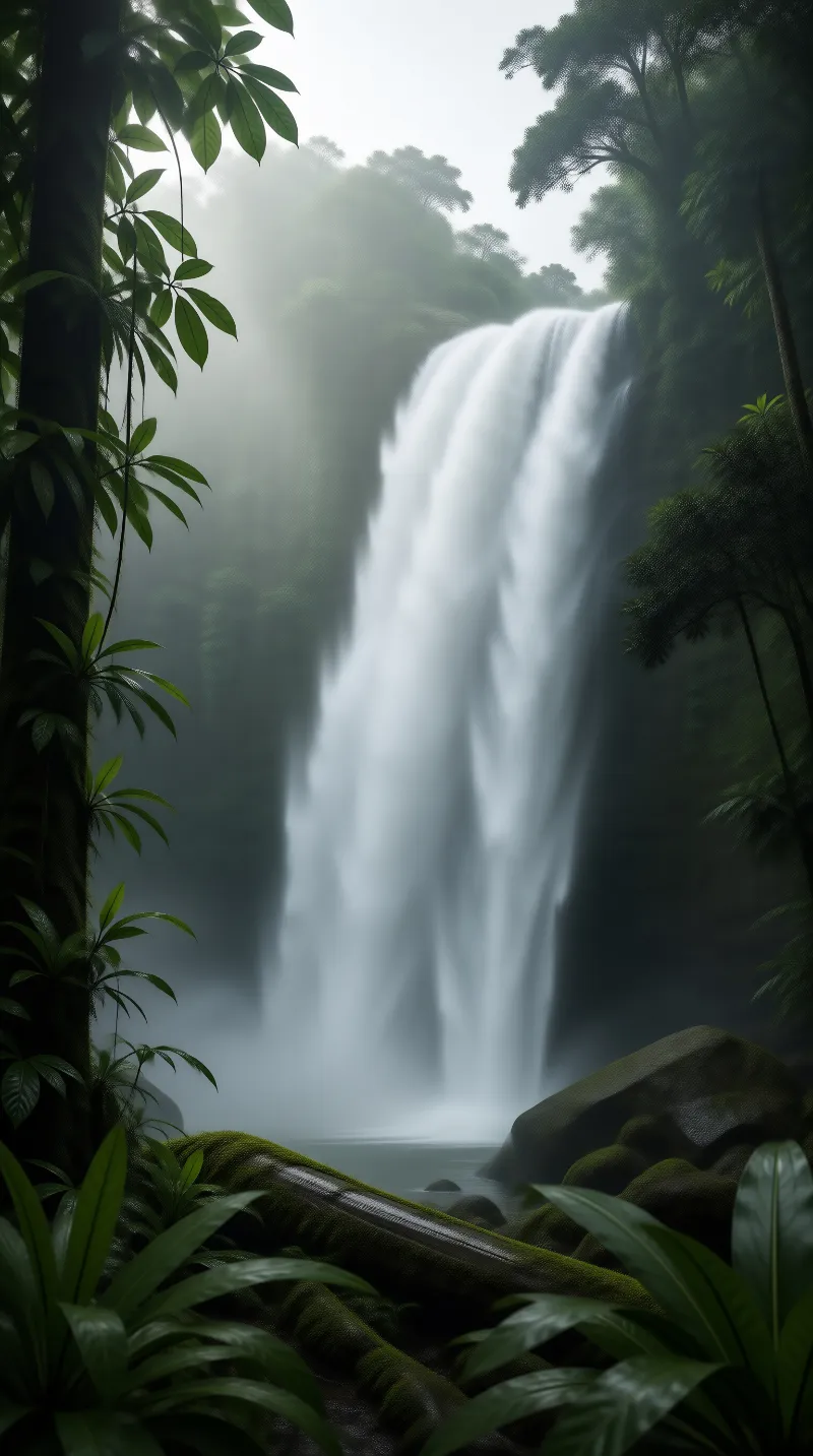 Misty Jungle Waterfall Landscape