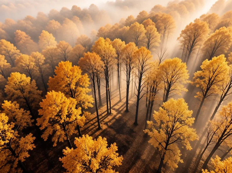 Golden Aerial Woods Landscape