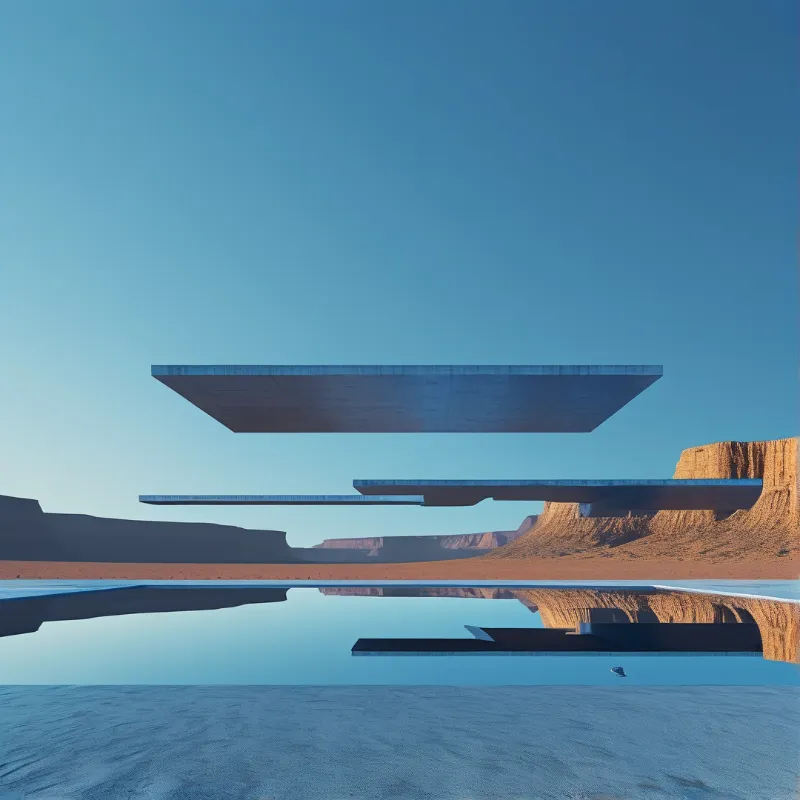 Floating Concrete Slabs — Surreal Desert Study