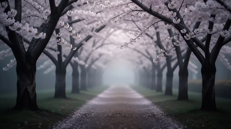 Misty Cherry Blossom Path