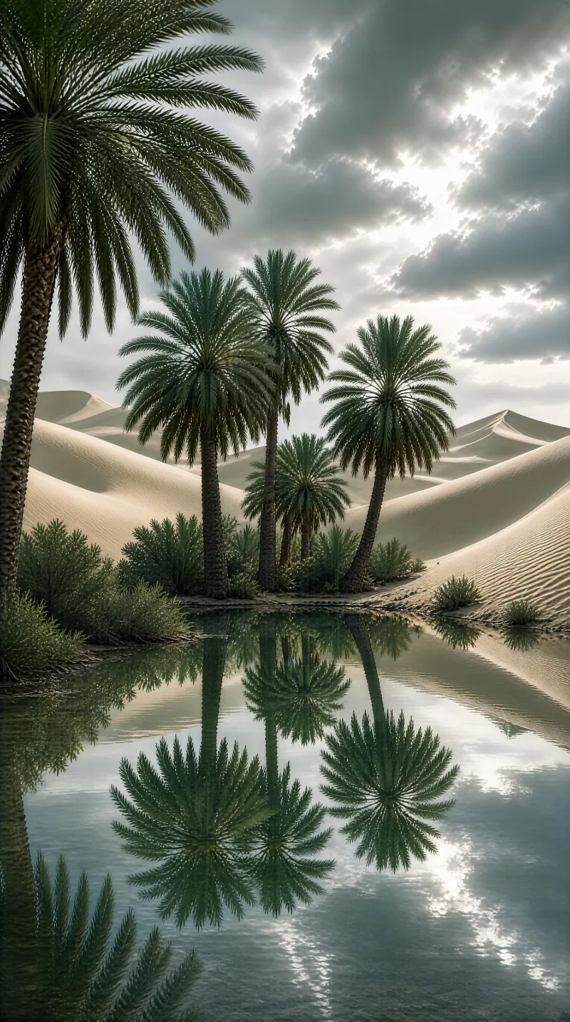 Desert Oasis with Palm Trees
