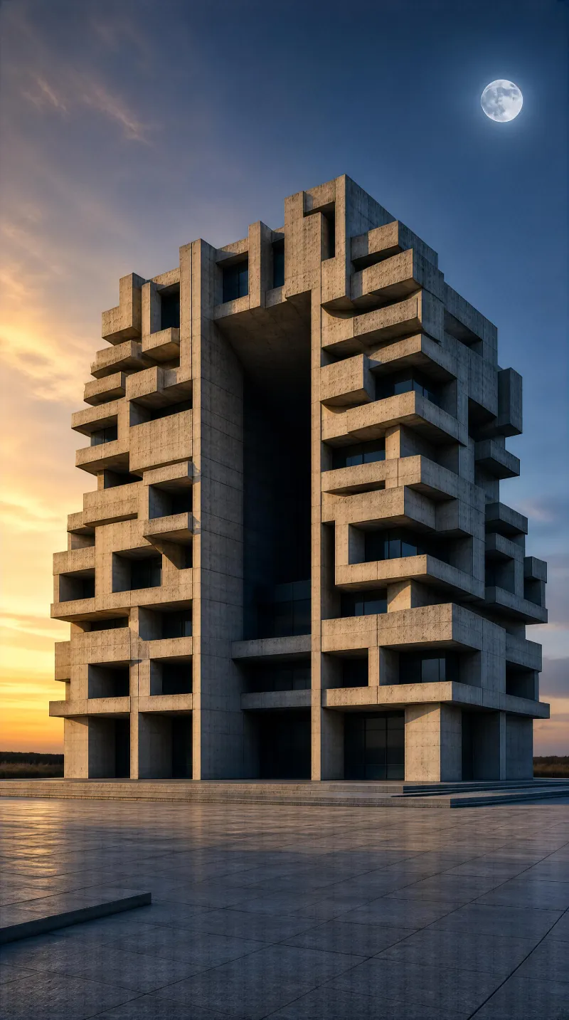 Modern Concrete Building at Dusk
