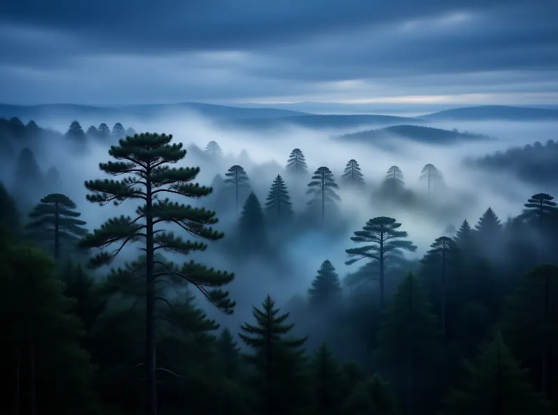Misty Pine Forest Landscape