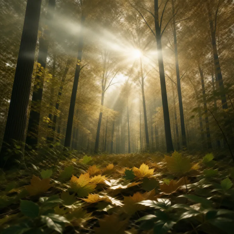 Sunbeams in Autumn Forest
