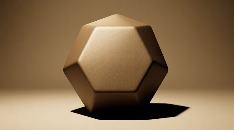 A twelve sided matte solid sits centered against a smooth beige backdrop with one dark crisp shadow.