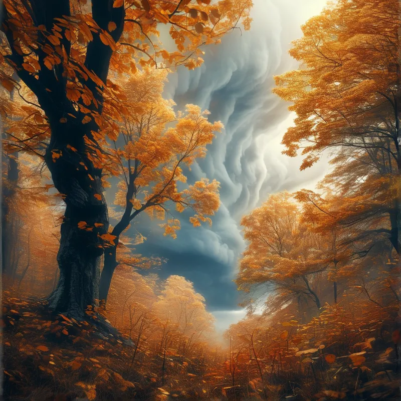 Autumn Forest with Swirling Sky