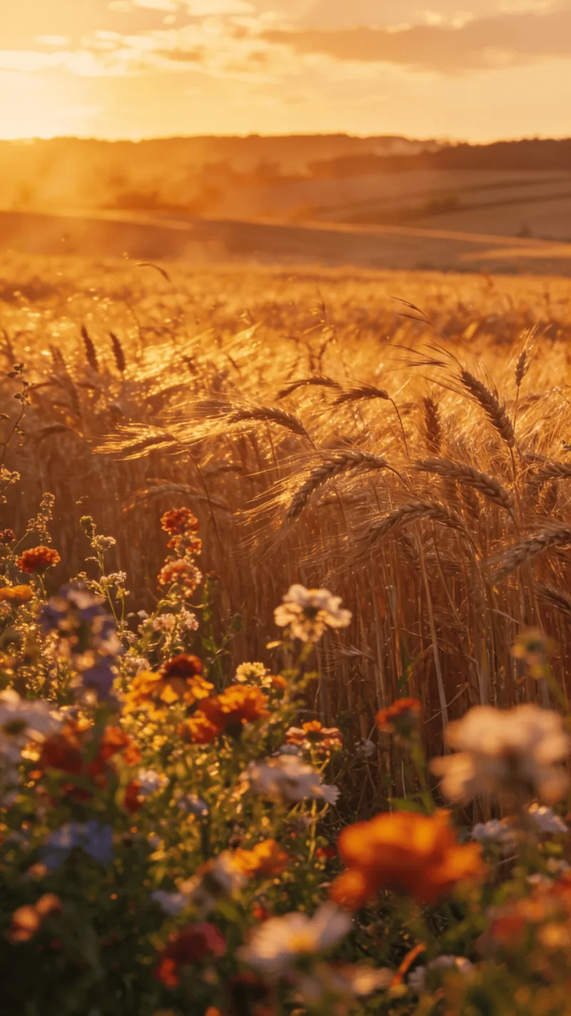 Golden Wheat Fields at Summer Sunset