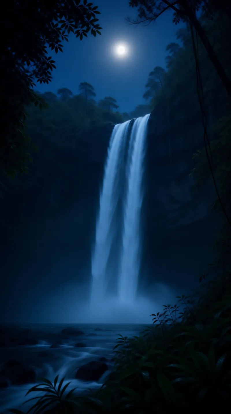 Moonlit Waterfall Night