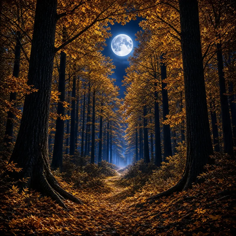 Moonlit Autumn Forest