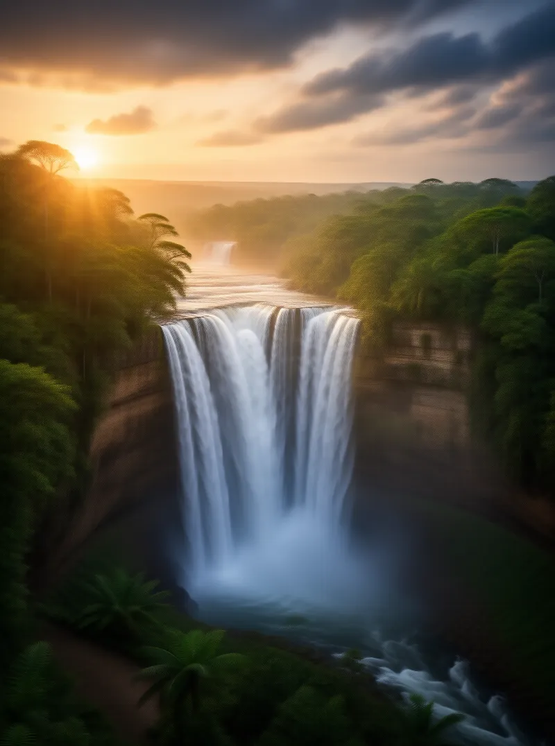Waterfall at Golden Sunset