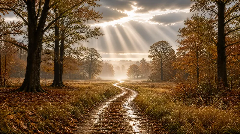 Sunlit Autumn Forest Path