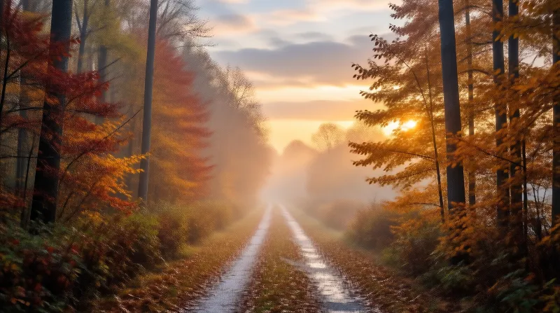 Misty Autumn Forest Road
