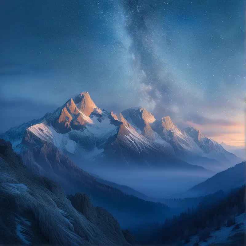 Snowy Peaks Under Stars