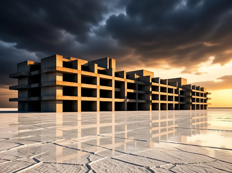 Geometric Building at Dusk