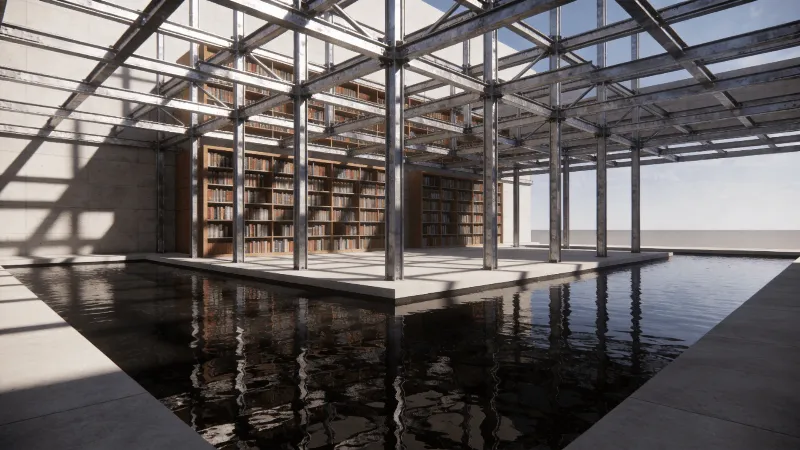 Library in Reflecting Pool