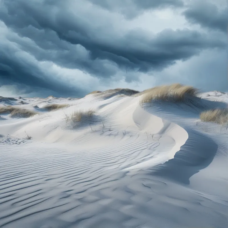 Snowy Dunes Under Stormy Sky