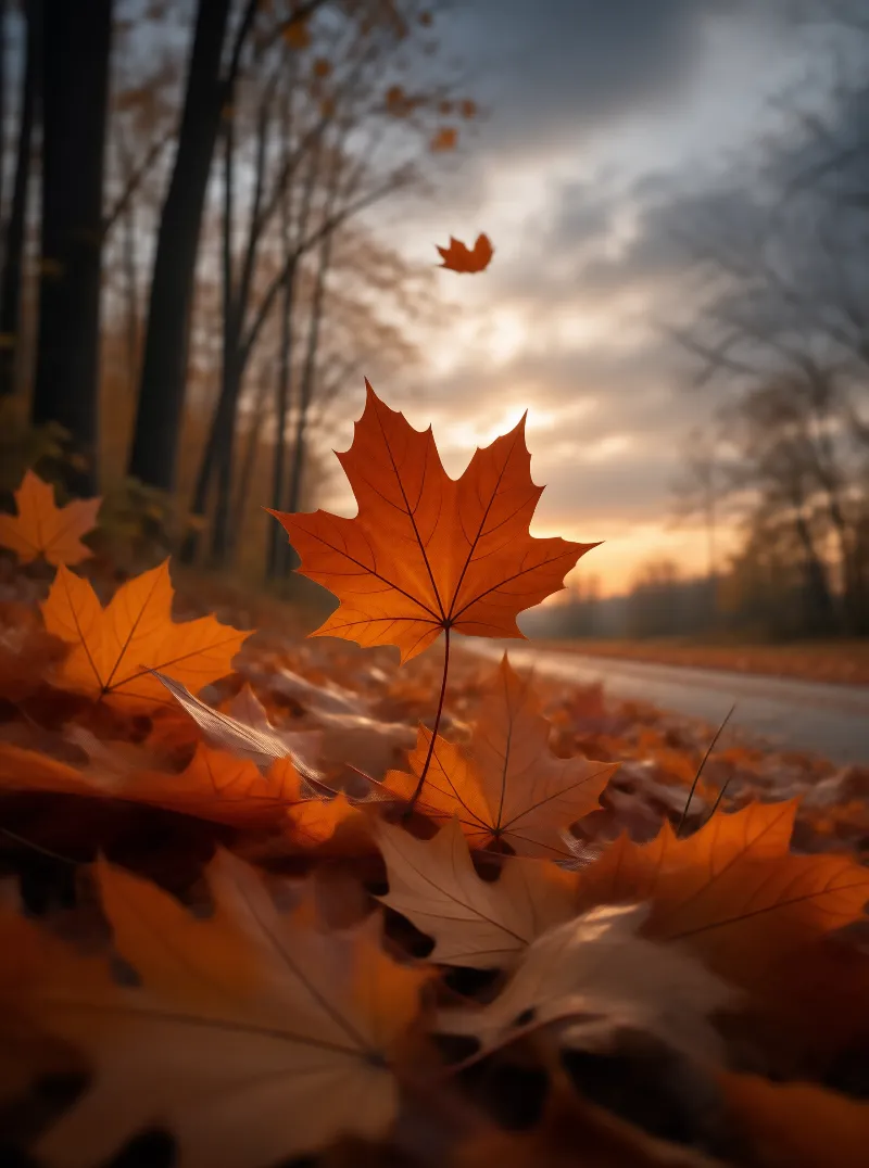 Autumn Maple Leaf at Dusk