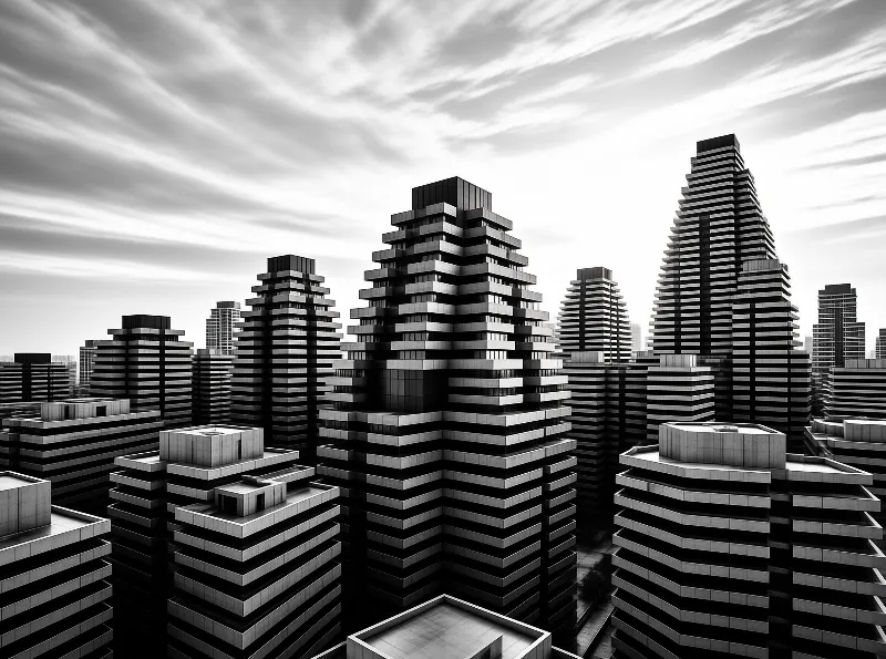 Monochrome Stepped Towers in the City