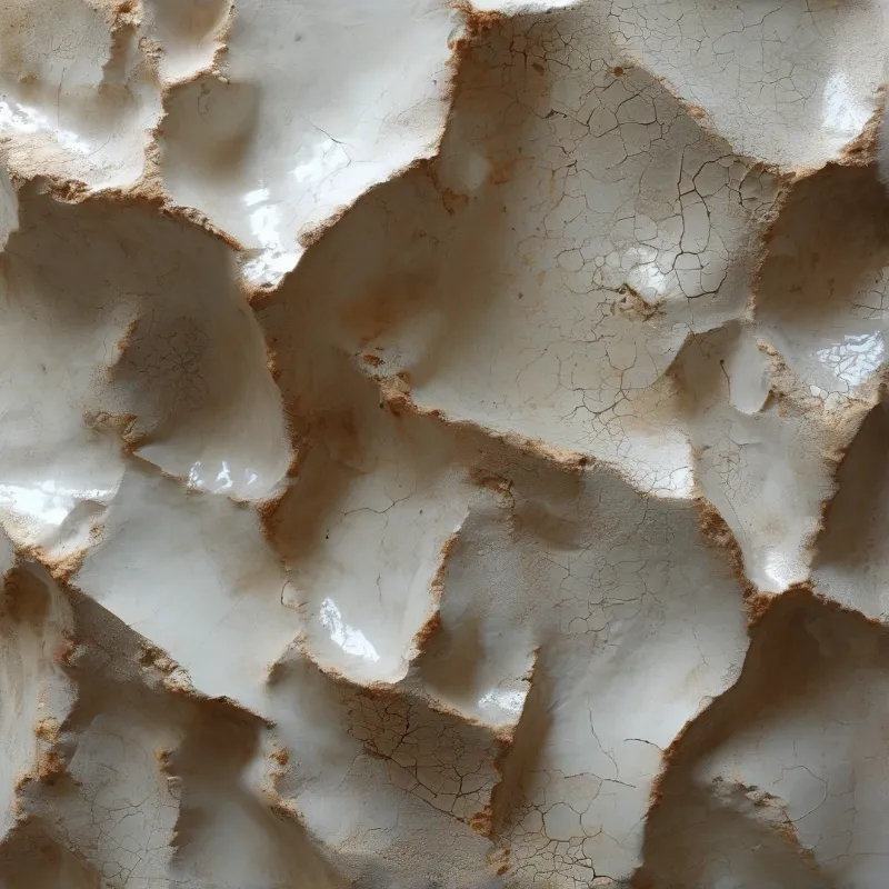 Close-up of an empty paper egg carton with dry cracked pulp and light brown fibrous edges under soft diffused light.