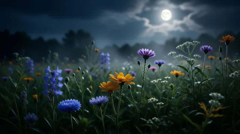 Moonlit Wildflower Field
