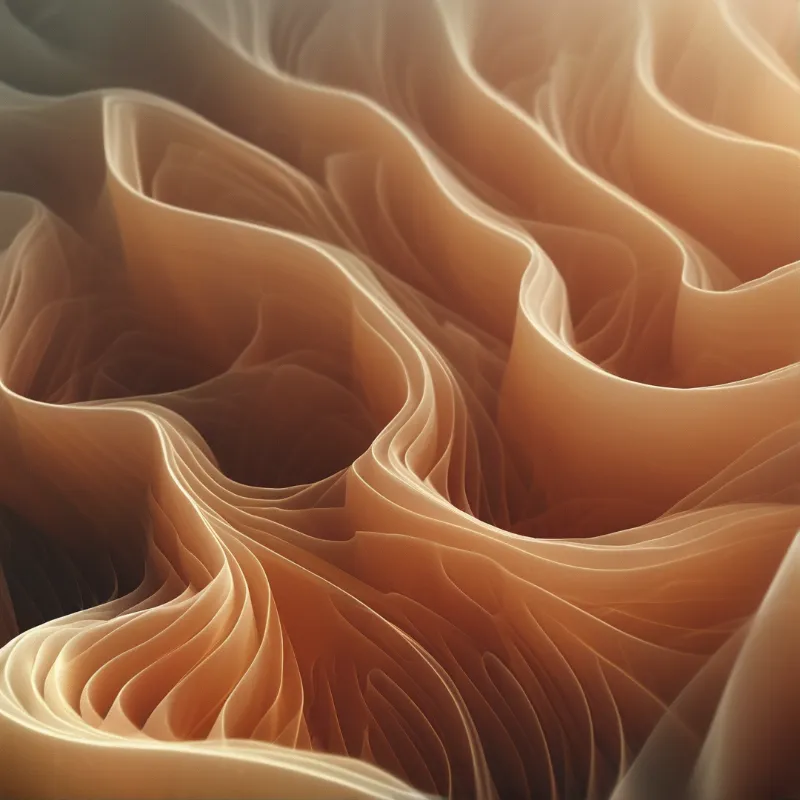 Smooth terracotta forms undulate across the frame with soft shadows defining their contours.