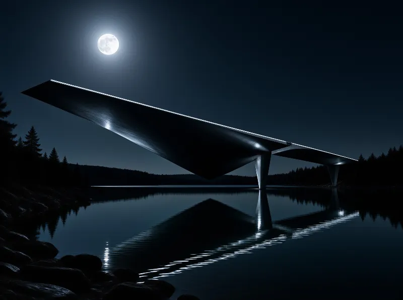 Cantilever Bridge in Moonlit Wilderness