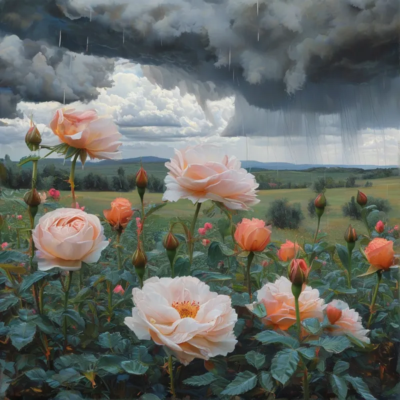 Rose Garden Under Stormy Sky